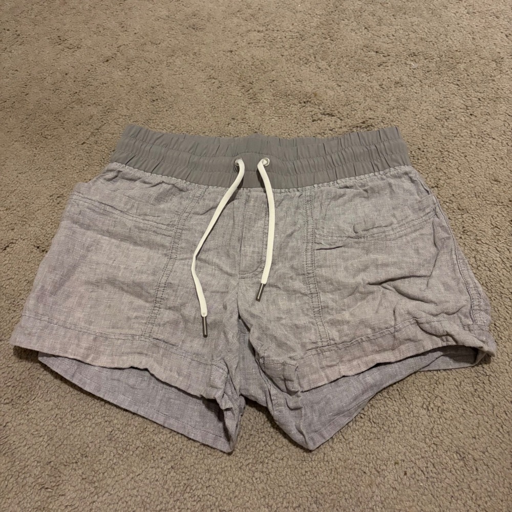Athleta Women Gray Linen Drawstring Shorts Size 4 Elastic Waist Casual Travel